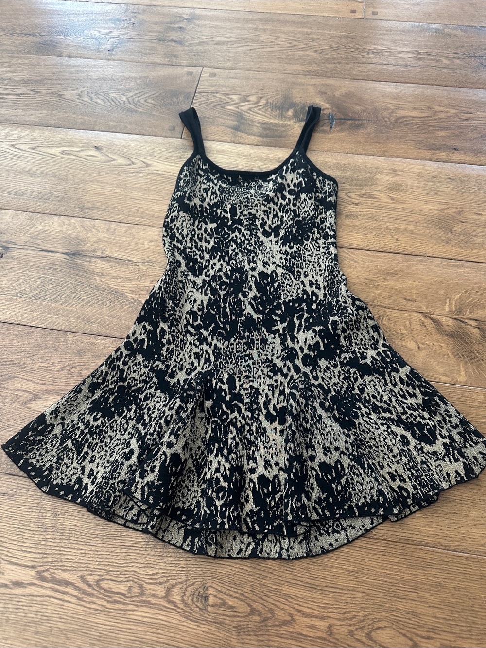 Ramy Brook Black and Gold Leopard-Print Flared Dress